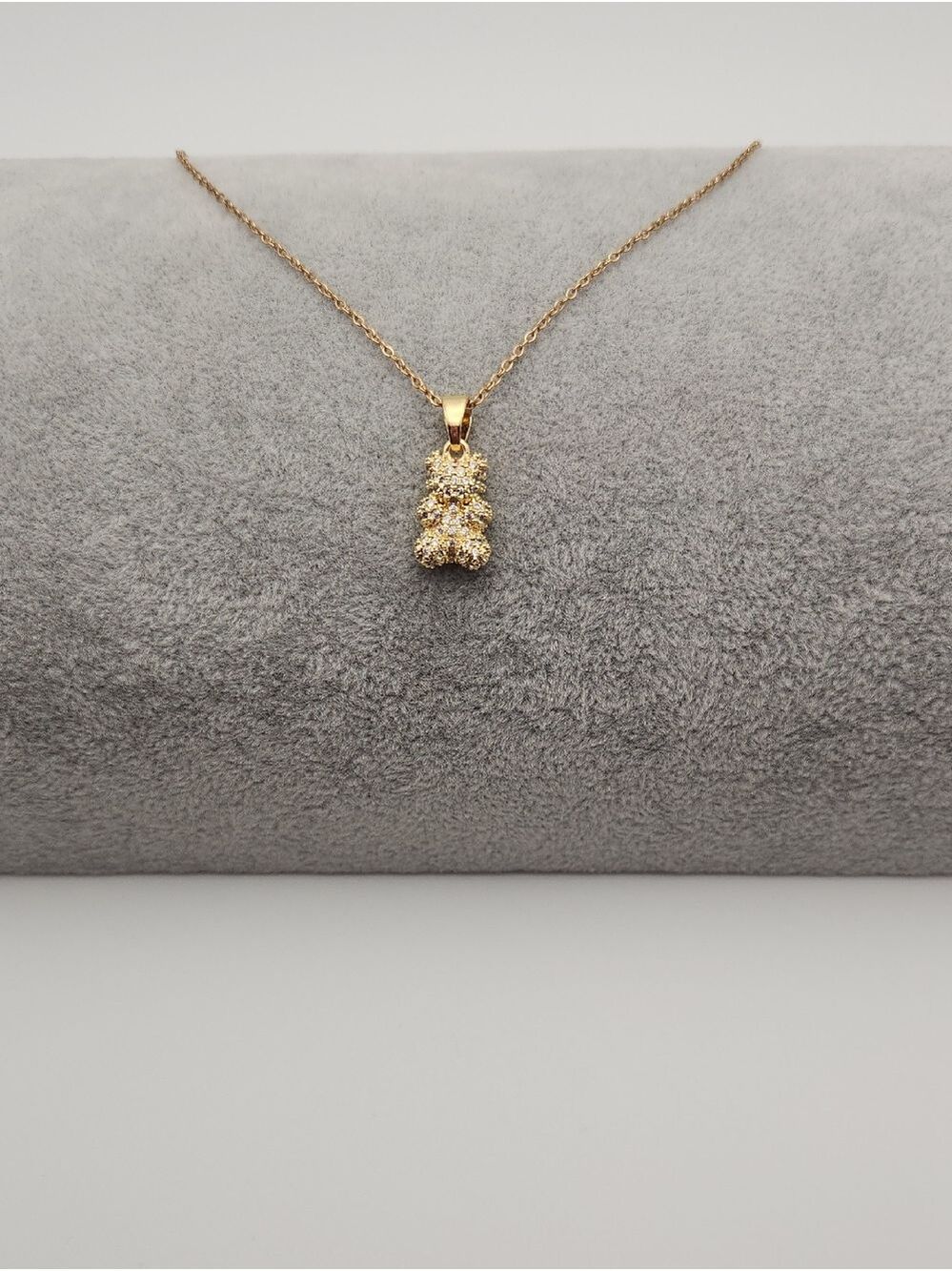 18k Gold Plated Stainless Steel Teddy Bear Necklace | Zircon Pave Bear Pendant